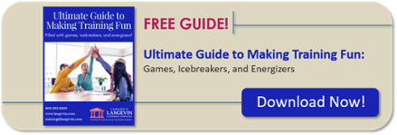 Banner promoting free guide “Ultimate Guide to Making Training Fun” with image of people high-fiving and a download button.