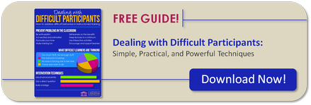 Promotional banner for free guide titled 'Dealing with Difficult Participants' offering practical classroom techniques