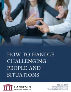 Businesspeople in a meeting room gesturing and having a discussion on handling challenging people and situations