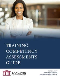 Smiling professional woman standing confidently with arms crossed in a corporate setting for Training Competency Assessments Guide