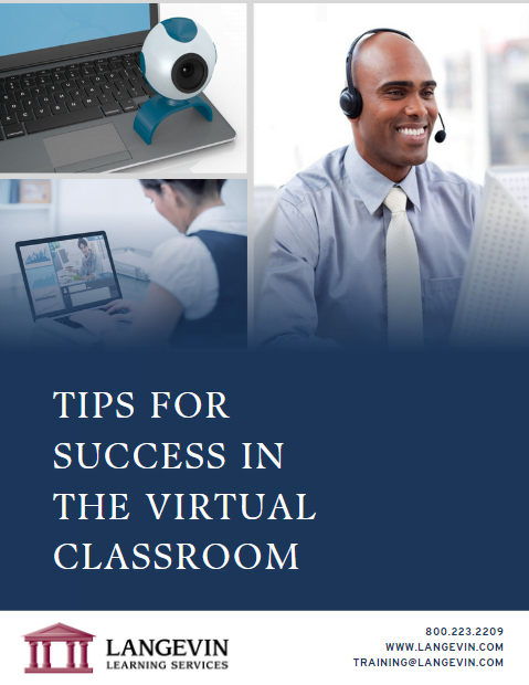 Collage of virtual classroom tools showing a webcam on laptop, happy customer support agent with headset, and person attending an online meeting